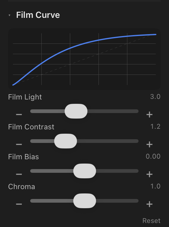 Film Curve section with curve preview